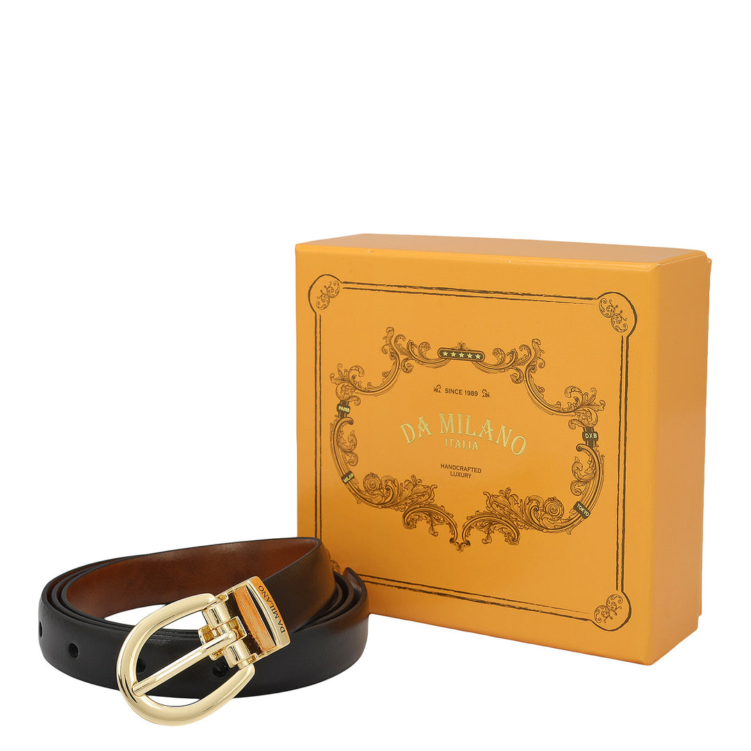 Formal Plain Leather Ladies Belt - Black & Cognac