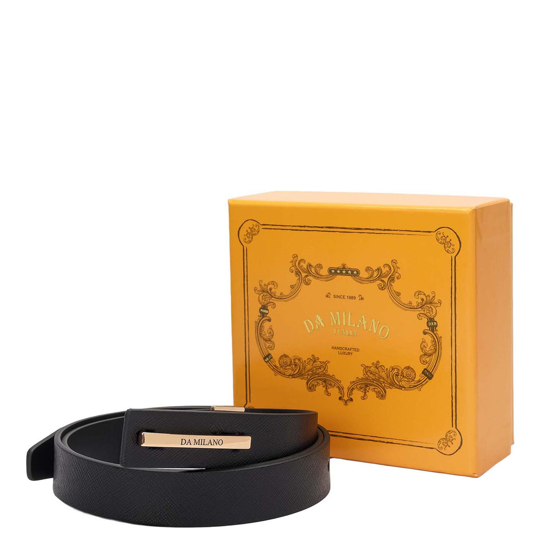 Formal Saffiano Leather Ladies Belt - Black