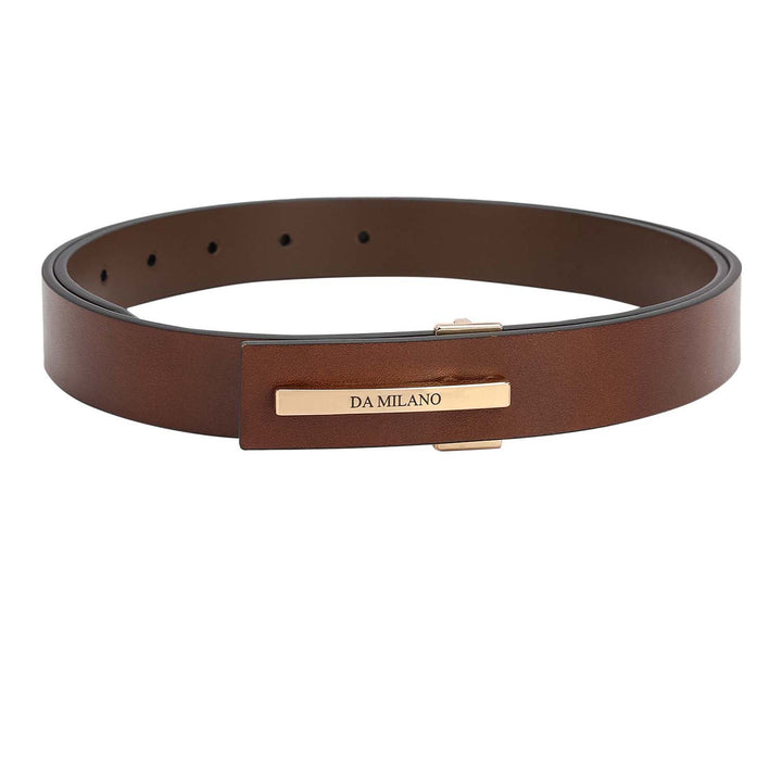 Formal Plain Leather Ladies Belt - Cognac
