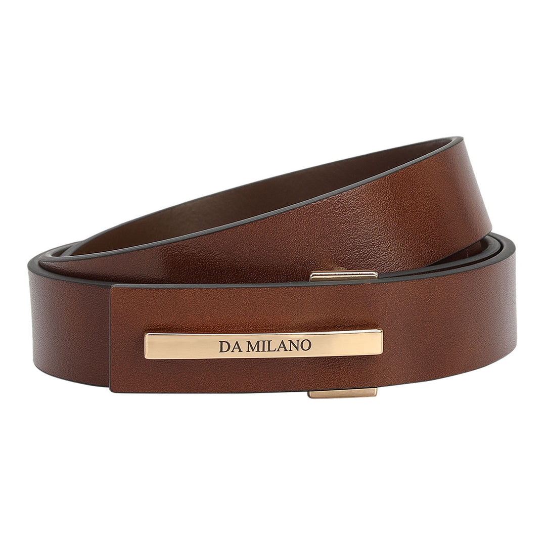 Formal Plain Leather Ladies Belt - Cognac