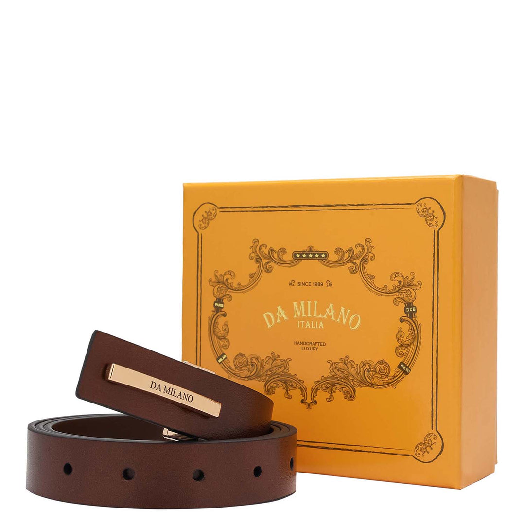 Formal Plain Leather Ladies Belt - Cognac