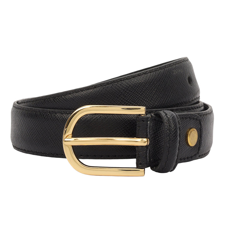 Formal Saffiano Leather Ladies Belt-Black
