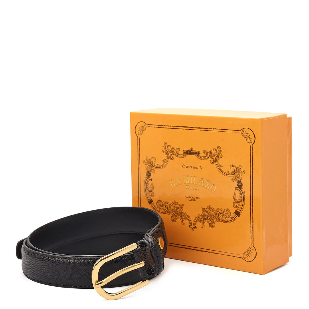 Formal Saffiano Leather Ladies Belt-Black