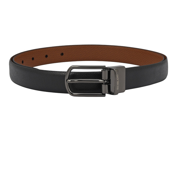Formal Saffiano Leather Ladies Belt - Black & Cognac