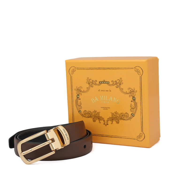 Formal Saffiano Leather Ladies Belt - Brown & Black
