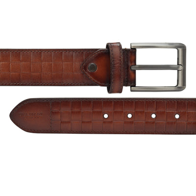 Formal Mat Emboss Leather Mens Belt - Cognac