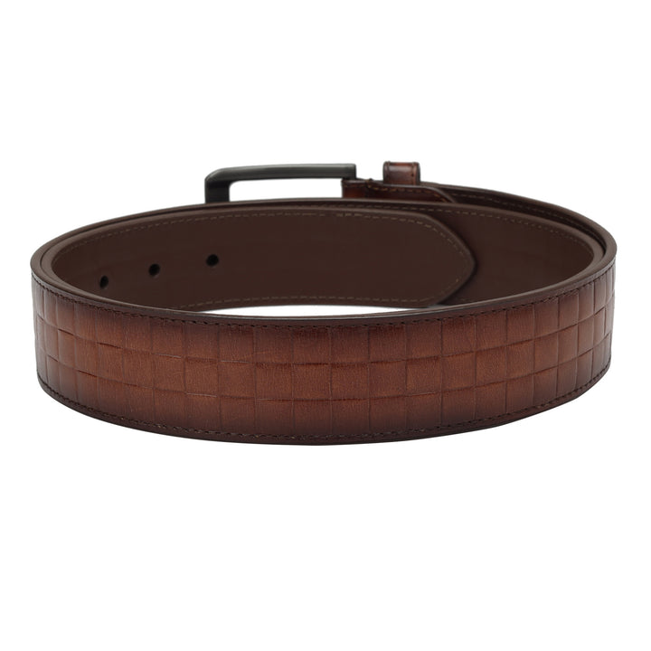 Formal Mat Emboss Leather Mens Belt - Cognac