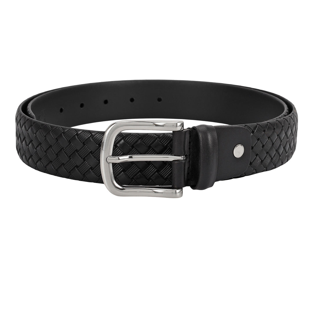Formal Mat-Emboss Leather Mens Belt-Black