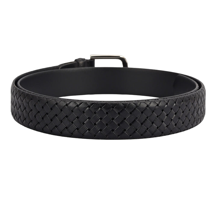 Formal Mat-Emboss Leather Mens Belt-Black