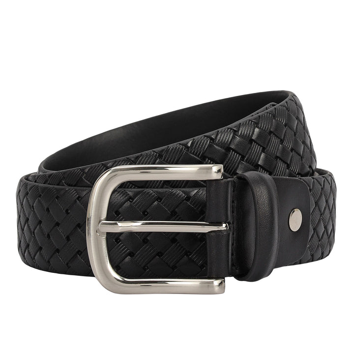 Formal Mat-Emboss Leather Mens Belt-Black