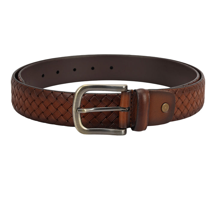 Casuals Mat-Emboss Leather Mens Belt-Cognac