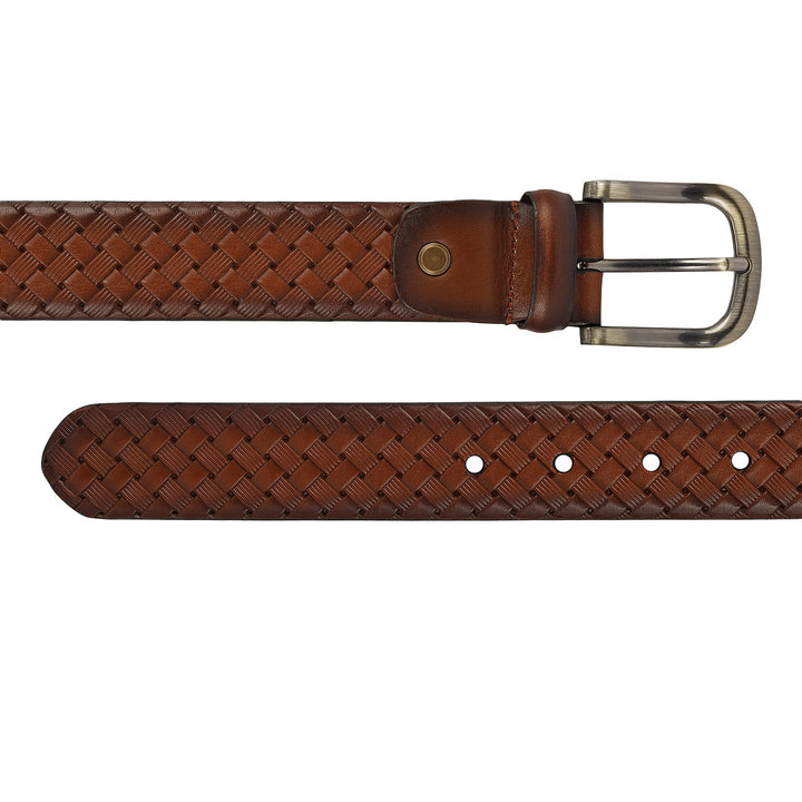 Casuals Mat-Emboss Leather Mens Belt-Cognac