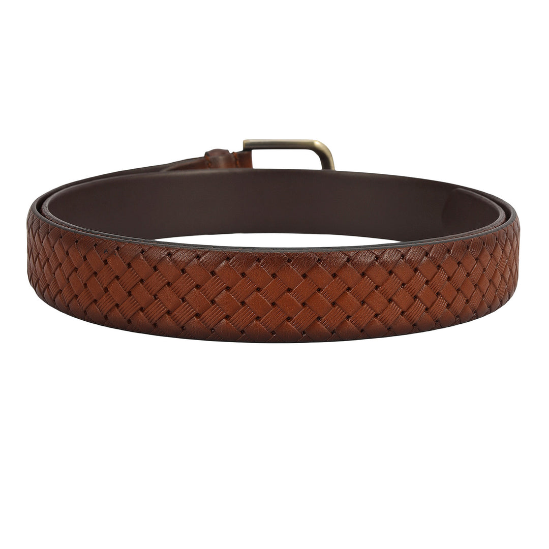 Casuals Mat-Emboss Leather Mens Belt-Cognac