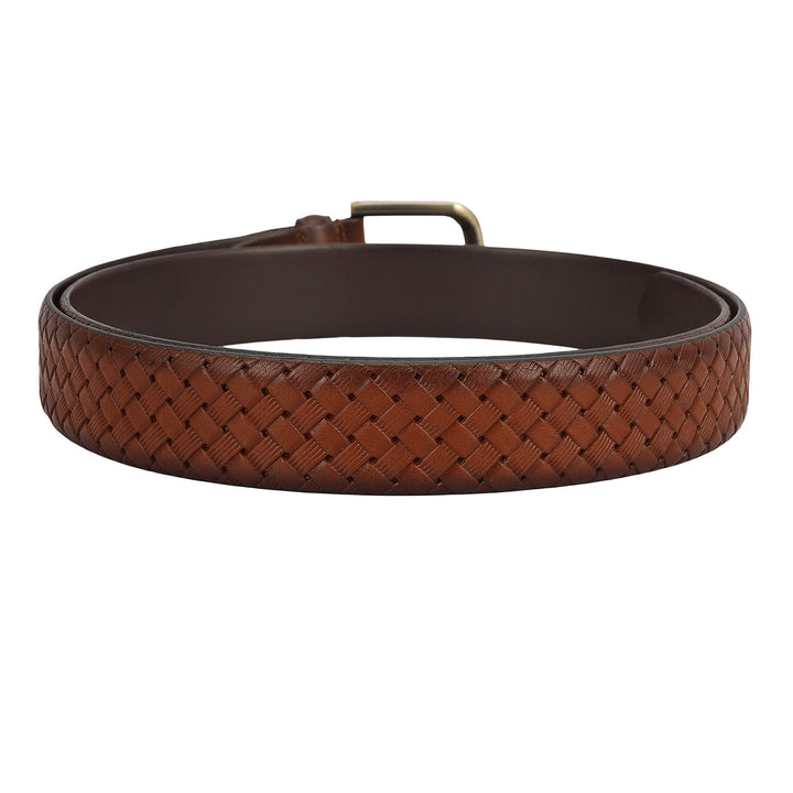 Casuals Mat-Emboss Leather Mens Belt-Cognac