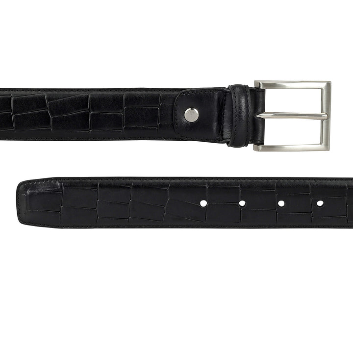 Casual Croco Leather Mens Belt - Black