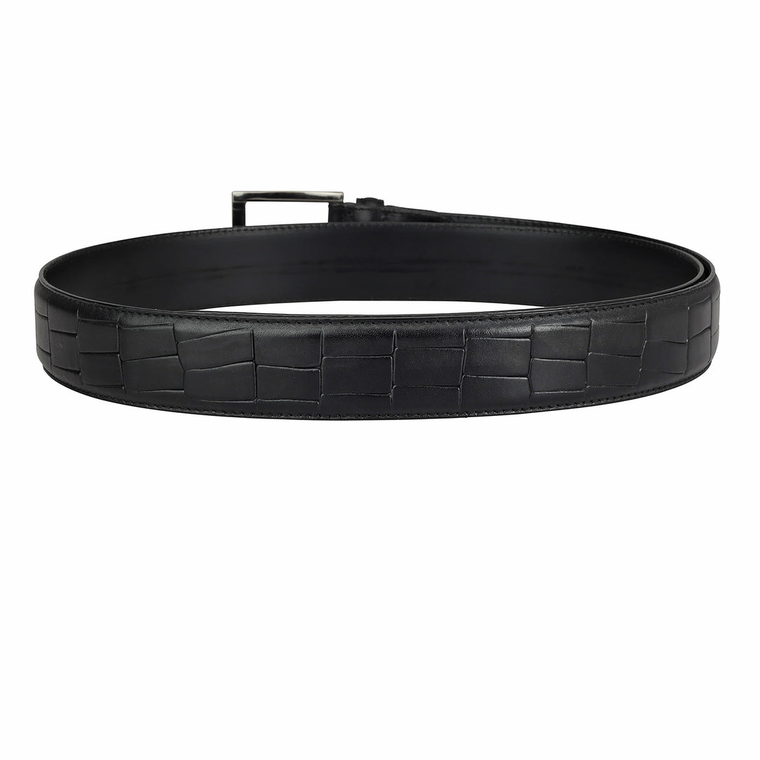 Casual Croco Leather Mens Belt - Black