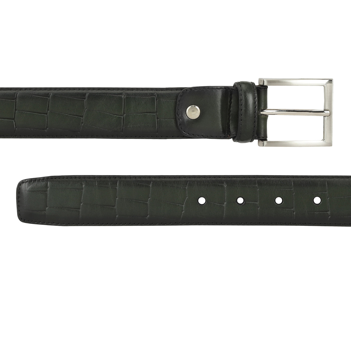 Casual Croco Leather Mens Belt - Green