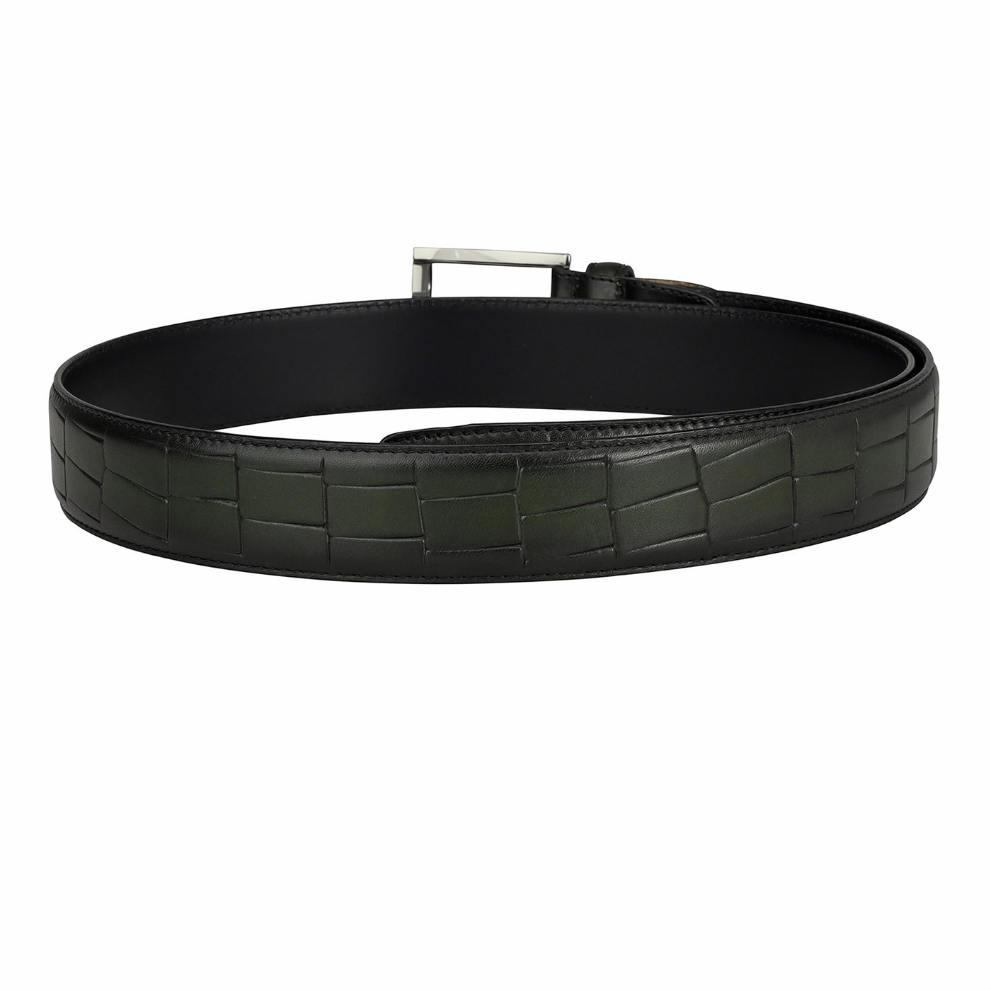 Casual Croco Leather Mens Belt - Green