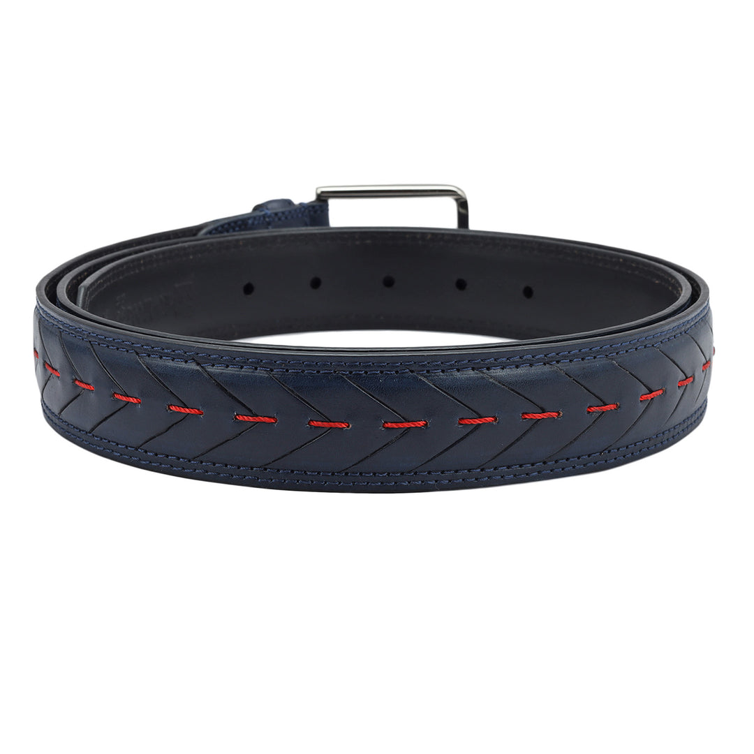 Casual Stripe Leather Mens Belt -Blue
