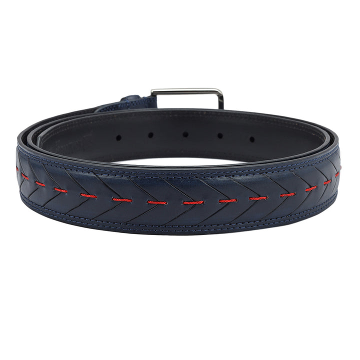 Casual Stripe Leather Mens Belt -Blue