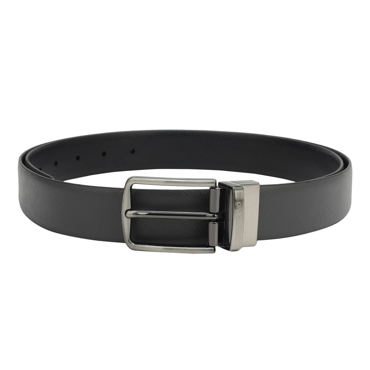 Formal Saffiano Leather Mens Belt - Grey & Black