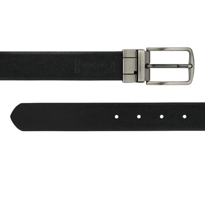 Formal Saffiano Leather Mens Belt - Grey & Black