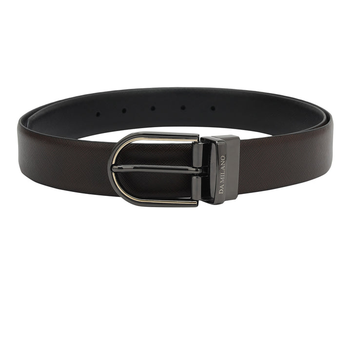 Formal Saffiano Leather Mens Belt - Brown & Black