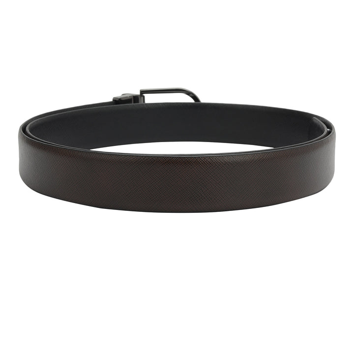 Formal Saffiano Leather Mens Belt - Brown & Black