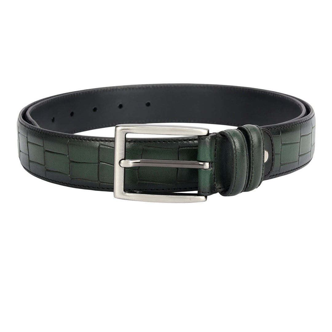 Casual Croco Leather Mens Belt-Green