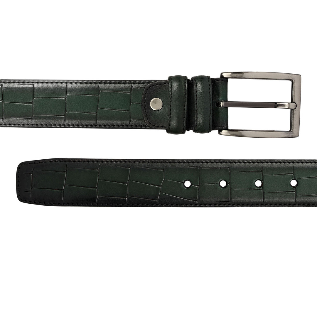 Casual Croco Leather Mens Belt-Green