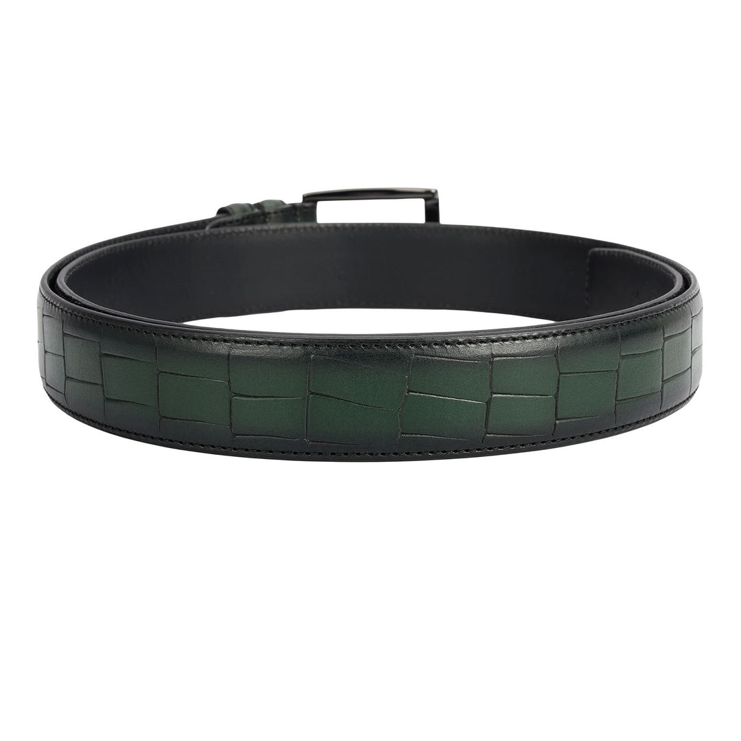 Casual Croco Leather Mens Belt-Green
