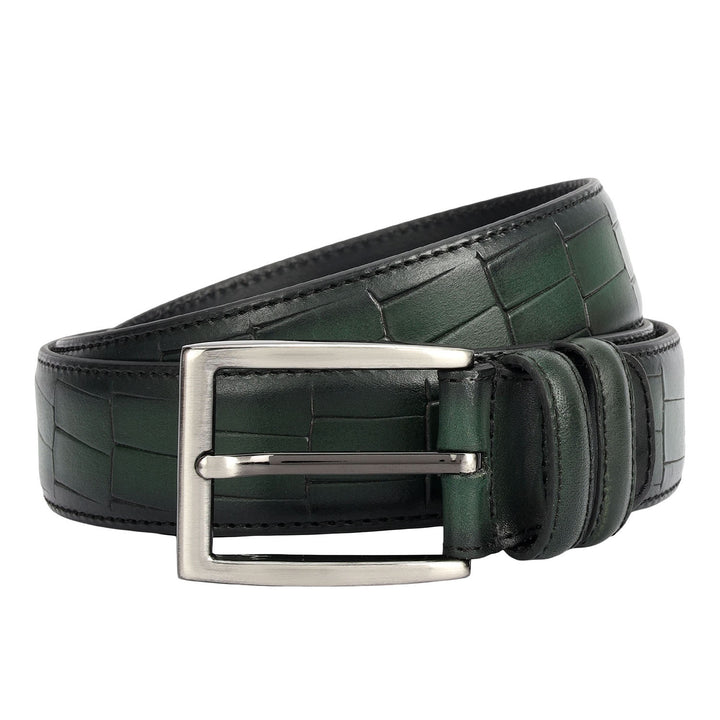 Casual Croco Leather Mens Belt-Green