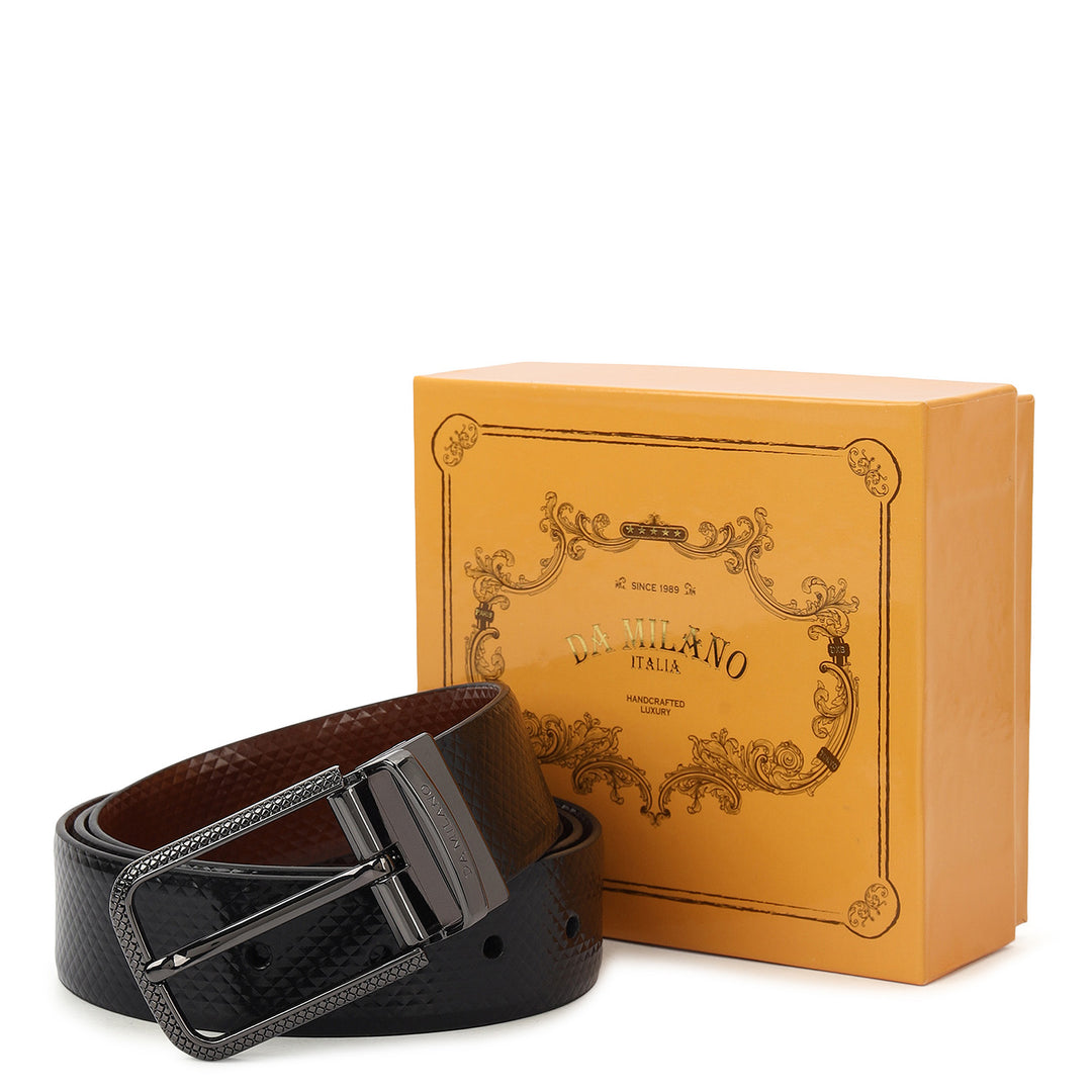 Formal Mat-Emboss Leather Mens Belt-Black