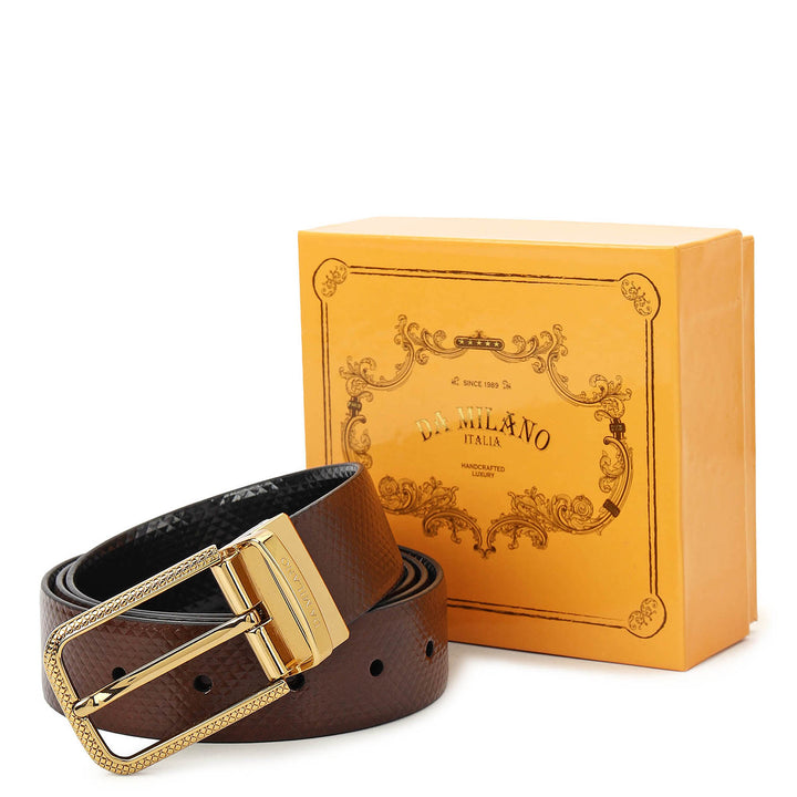 Formal Mat-Emboss Leather Mens Belt-Brown