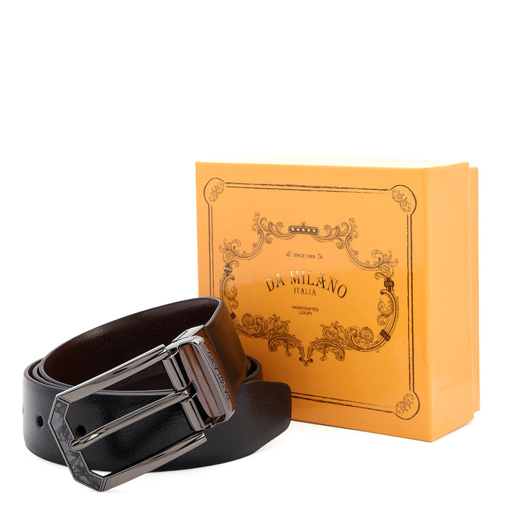 Formal Pebble Leather Men's Belt-Black & Brown