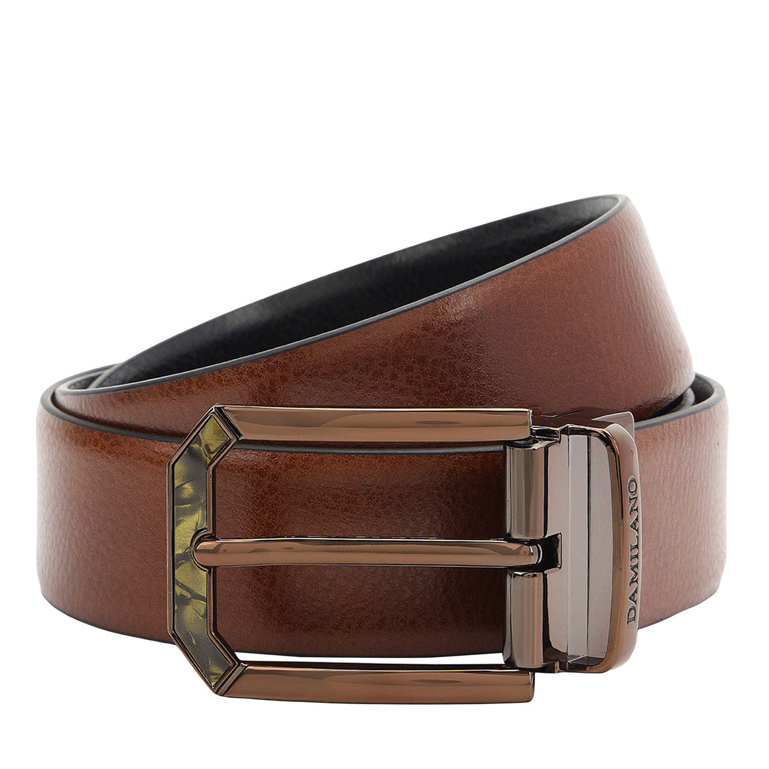 Formal Pebble Leather Men's Belt- Cognac & Black