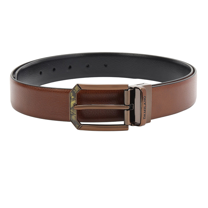 Formal Pebble Leather Men's Belt- Cognac & Black