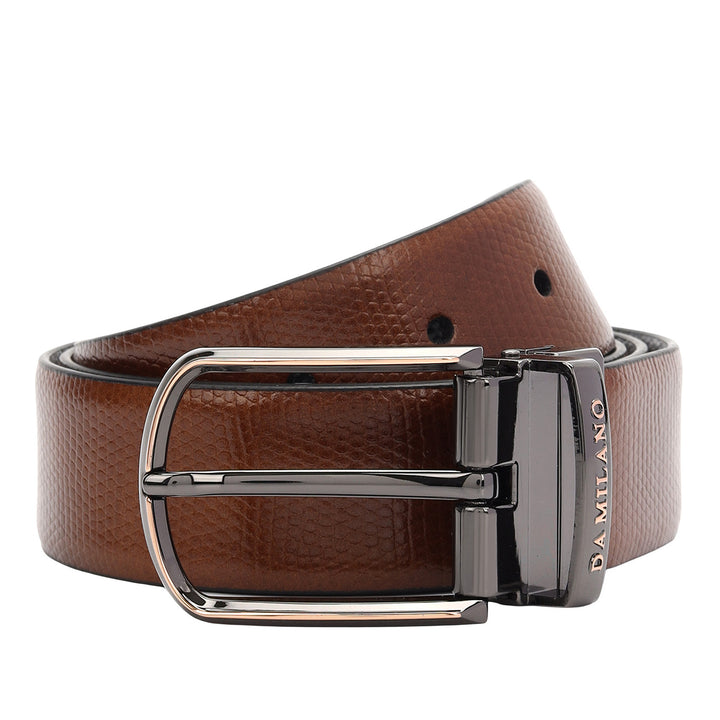 Formal Embossed Leather Men's Belt- Cognac & Black