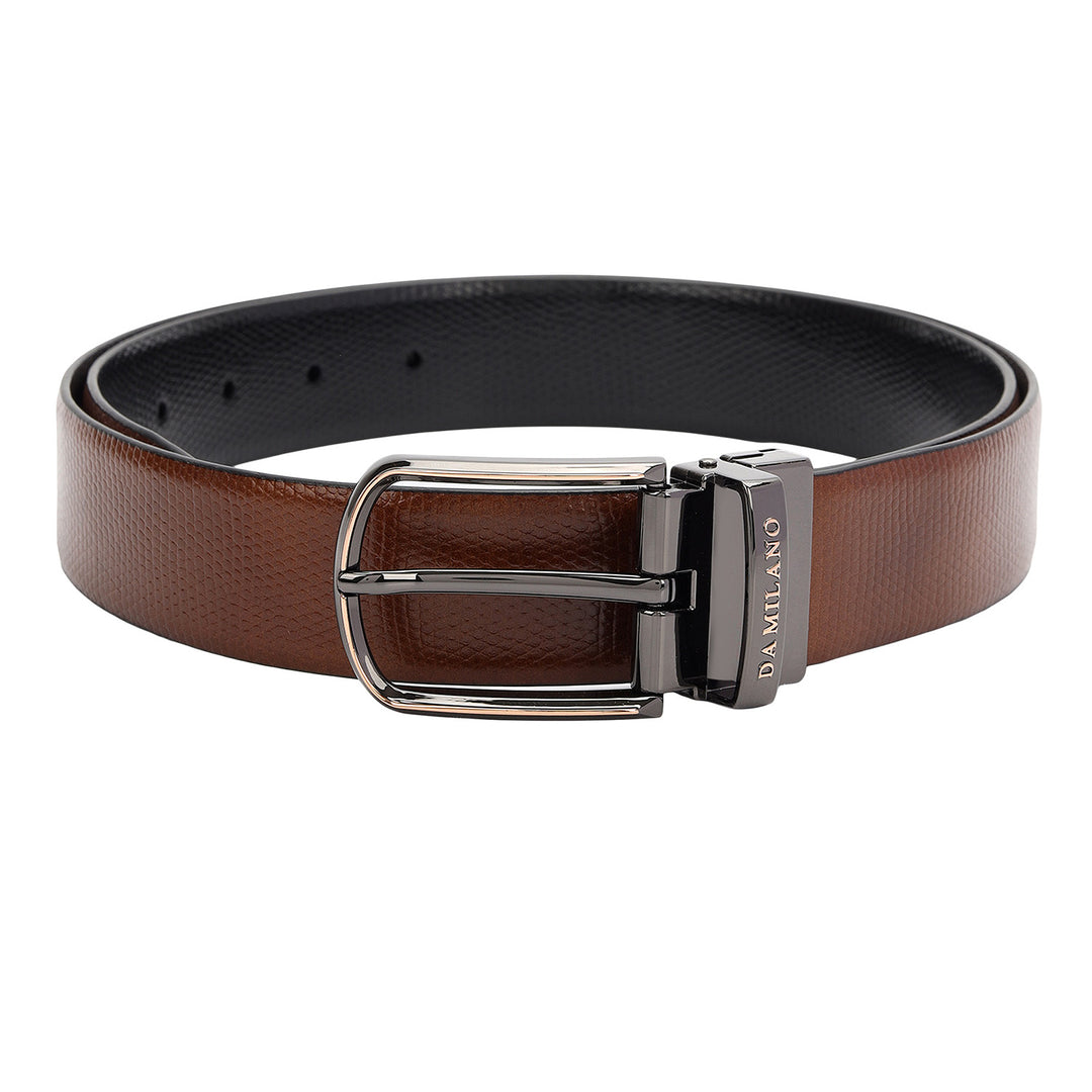 Formal Embossed Leather Men's Belt- Cognac & Black
