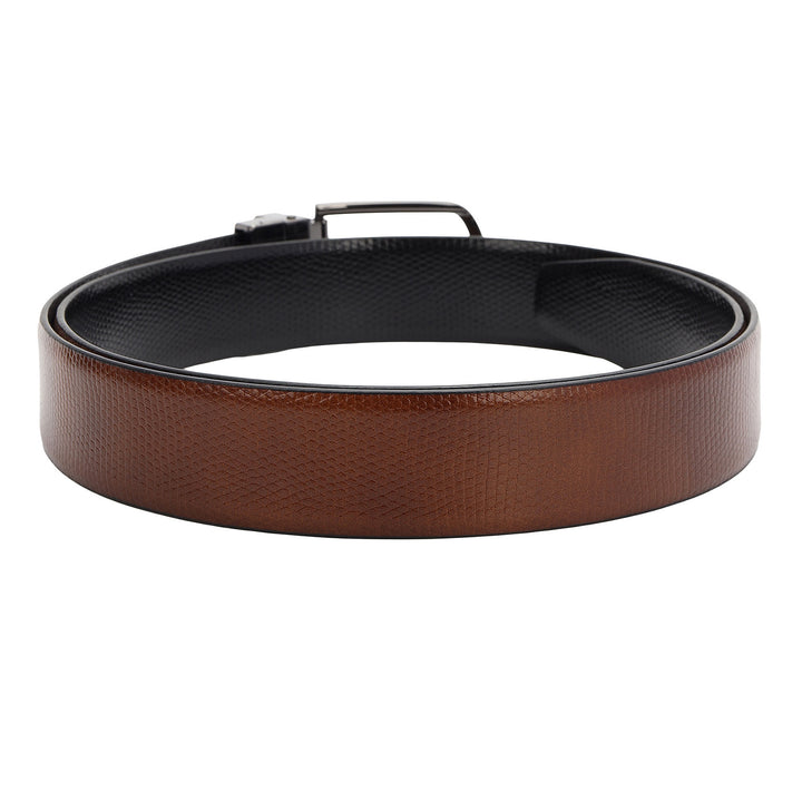 Formal Embossed Leather Men's Belt- Cognac & Black