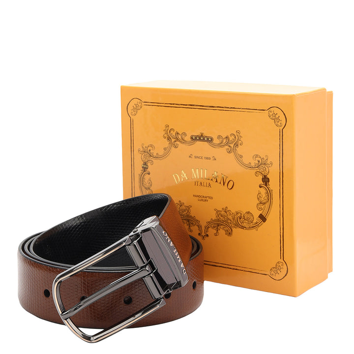 Formal Embossed Leather Men's Belt- Cognac & Black