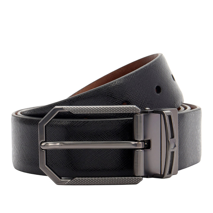 Formal Saffiano Leather Men's Belt- Black & Cognac