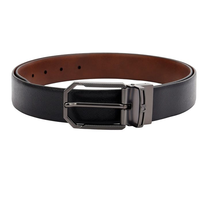 Formal Saffiano Leather Men's Belt- Black & Cognac