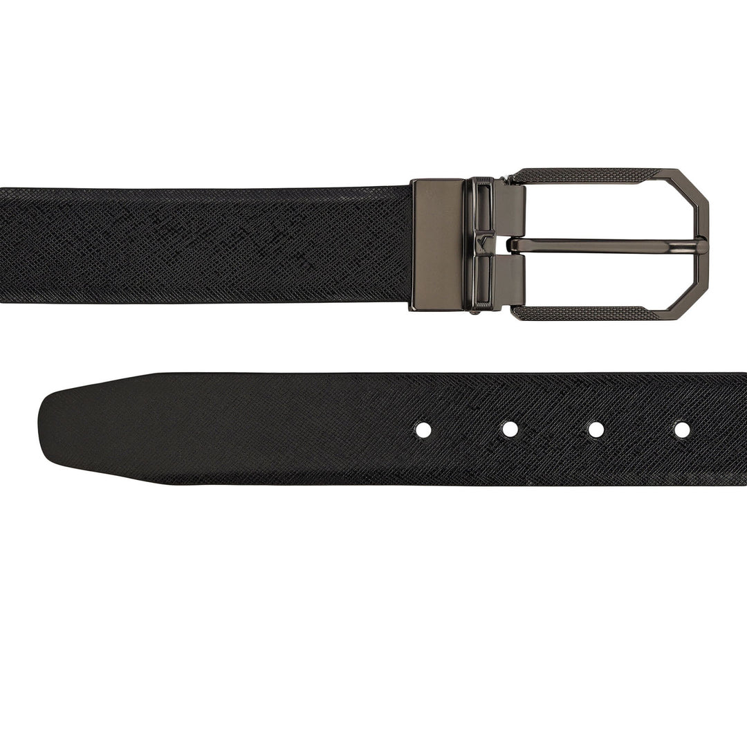 Formal Saffiano Leather Men's Belt- Black & Cognac