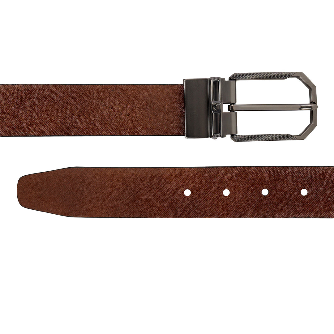 Formal Saffiano Leather Men's Belt- Black & Cognac