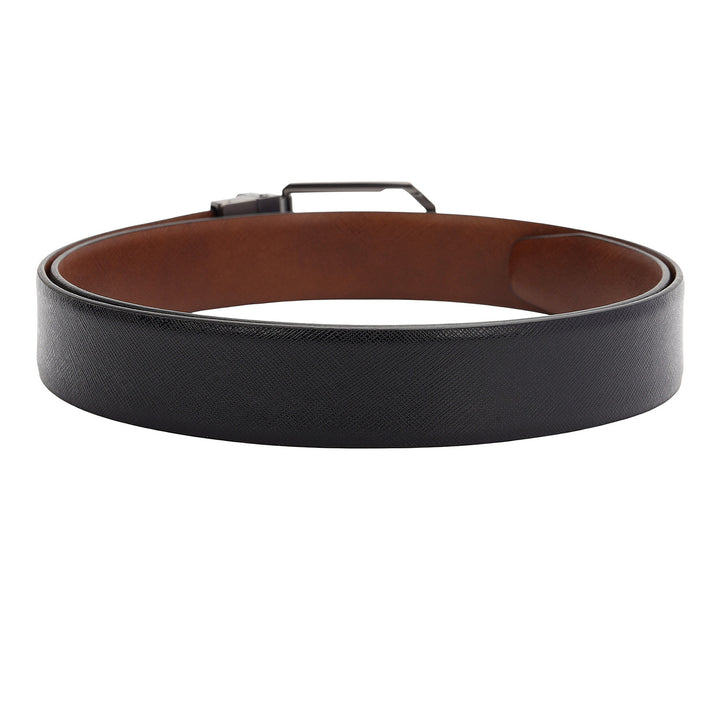 Formal Saffiano Leather Men's Belt- Black & Cognac