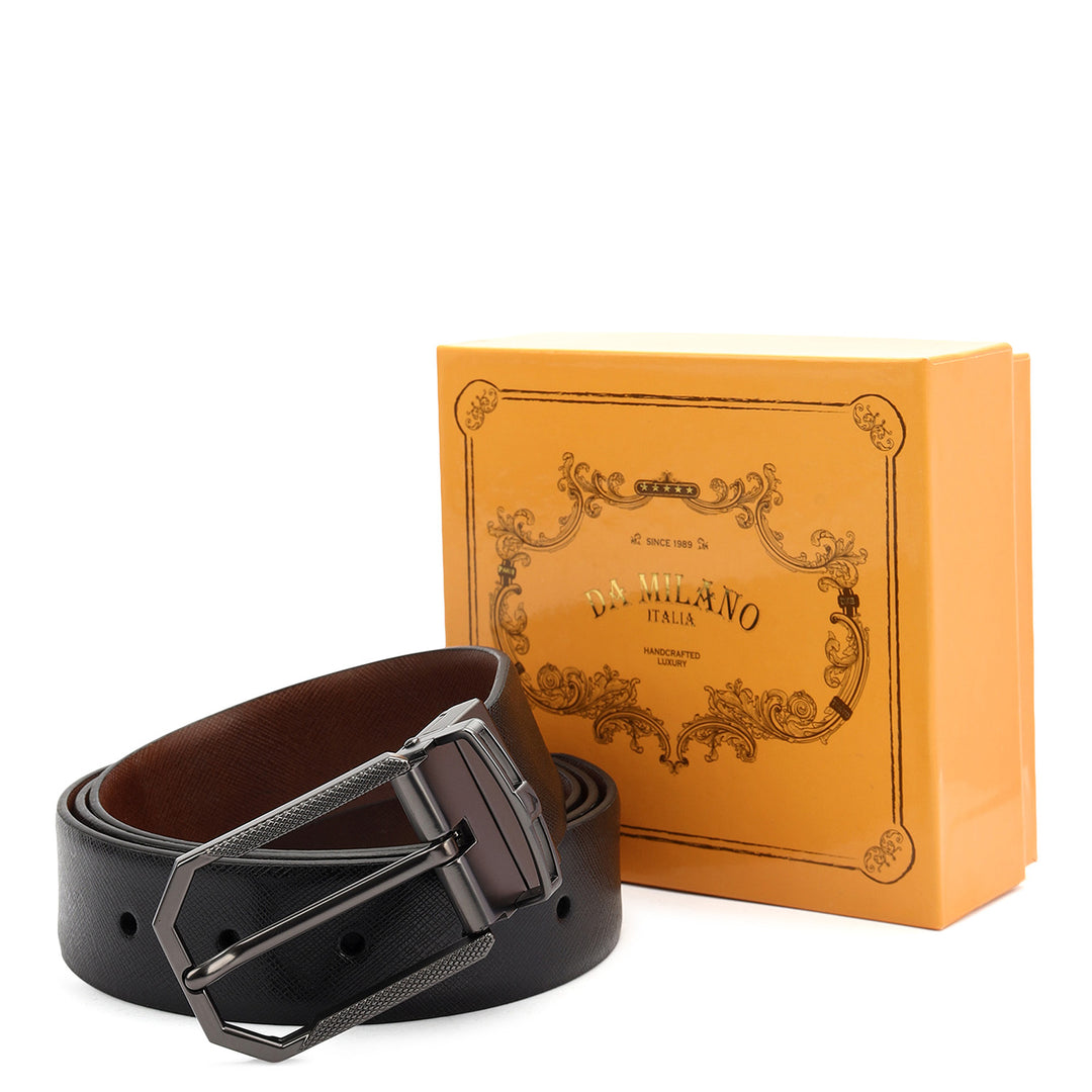 Formal Saffiano Leather Men's Belt- Black & Cognac