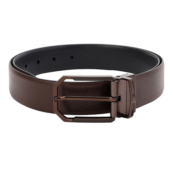 Formal Saffiano Leather Men's Belt- Brown & Black