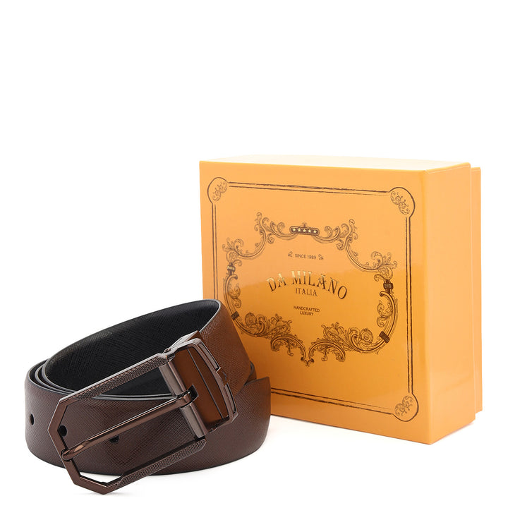 Formal Saffiano Leather Men's Belt- Brown & Black
