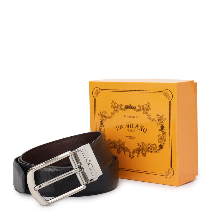 Formal Saffiano Leather Mens Belt - Black & Brown